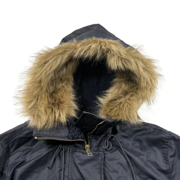 J Crew Perfect Winter Parka Womens XL Blue Eco-Friendly Primaloft Faux Fur Hood - Picture 14 of 16